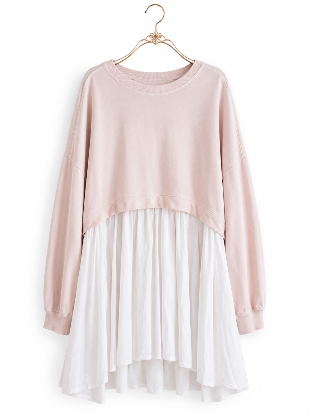 Free People Eleanor Mini Dress Tunic Oversized Pink White Boho Sweatshirt SZ.L